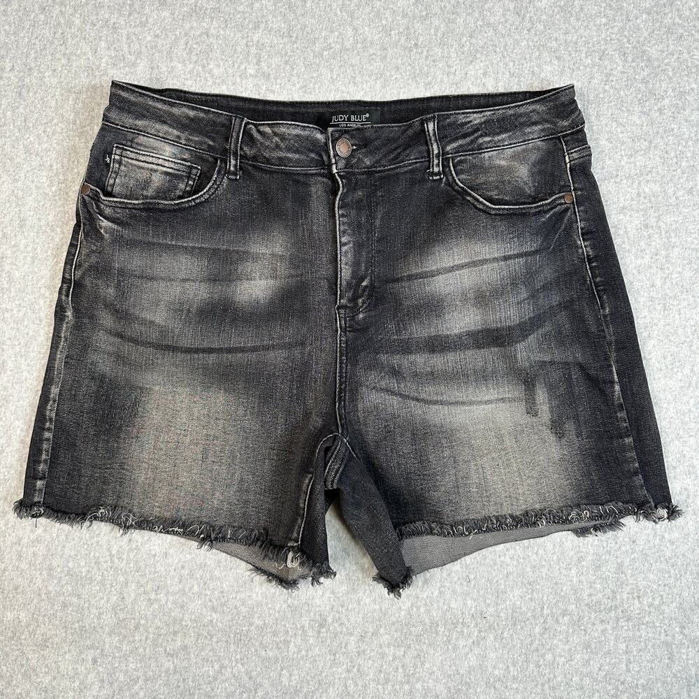 Judy Blue Shorts Womens Sz 2XL Black Denim High-Rise Raw Hem Streetwear Grunge